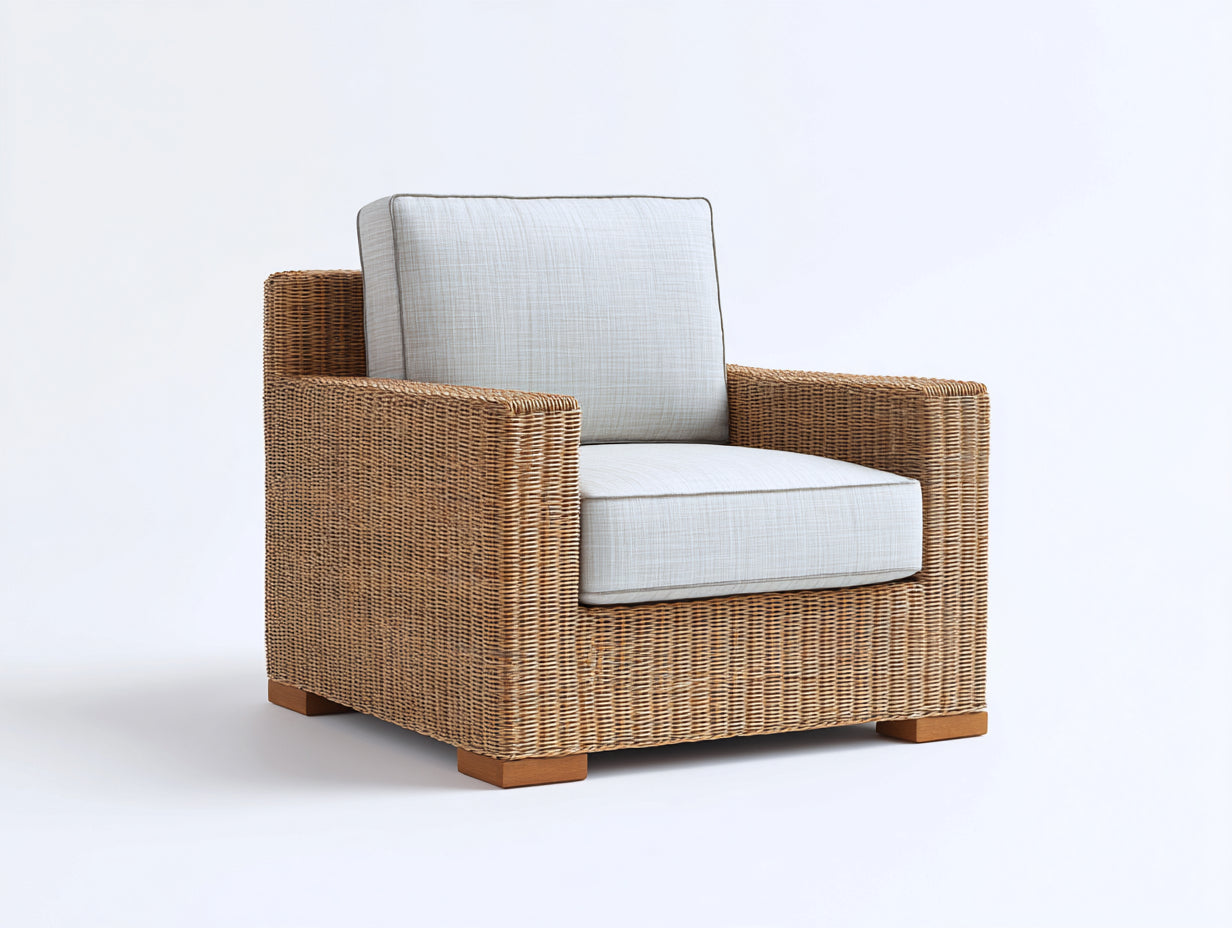 Sillones de ratán 106x90x74 cm - ratán natural-gris claro - diseño moderno para salón