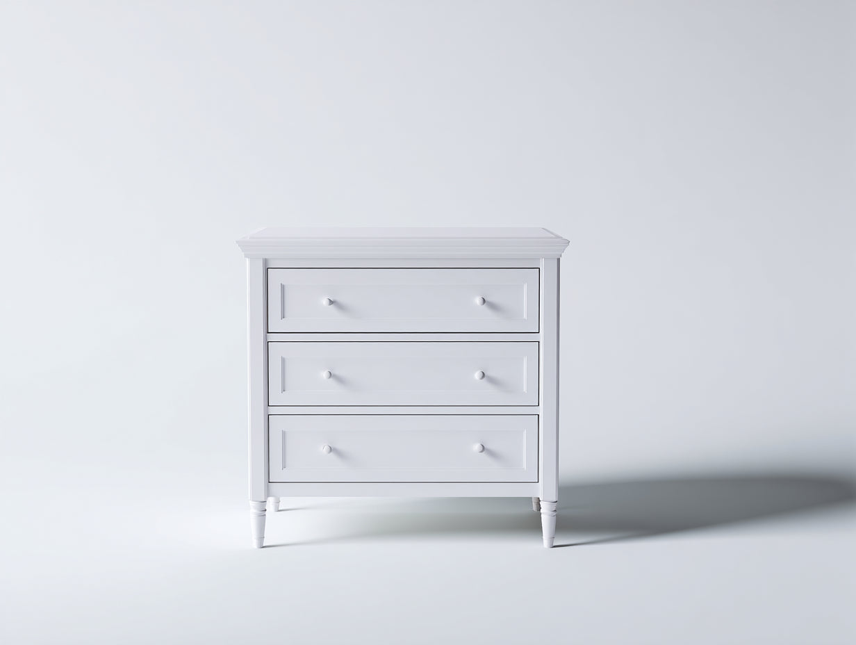 Cómoda 90x42x82 cm - madera blanca con 3 cajones - estilo clásico para dormitorio