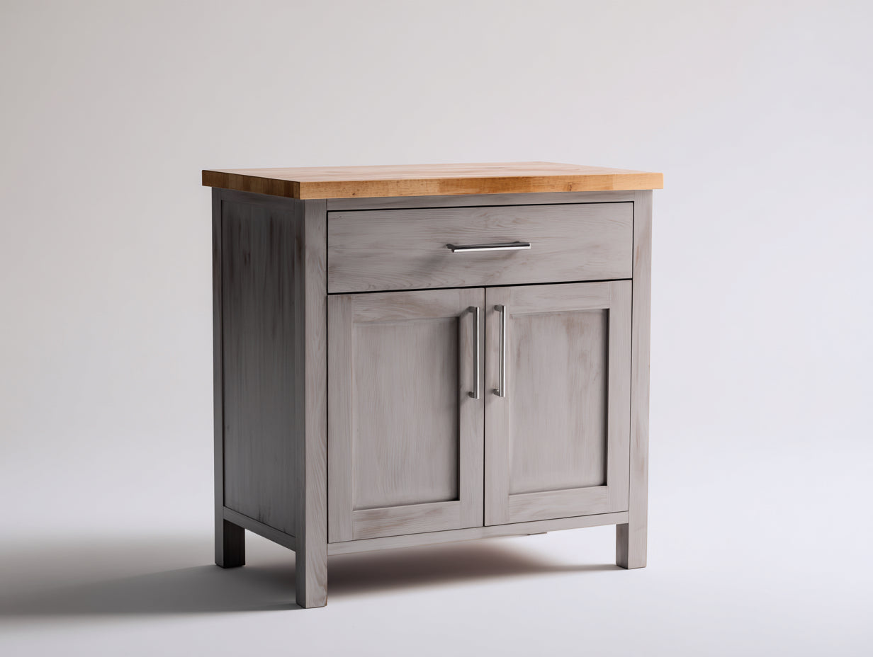 Aparadores de madera 85x42x82 cm - gris claro y roble claro - diseño rústico con puertas y cajón