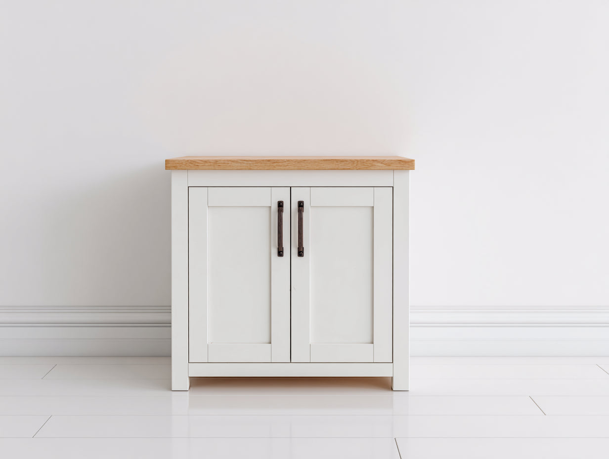 Aparadores 90x40x85 cm de madera en blanco-marrón - 2 puertas - estilo rústico para comedor