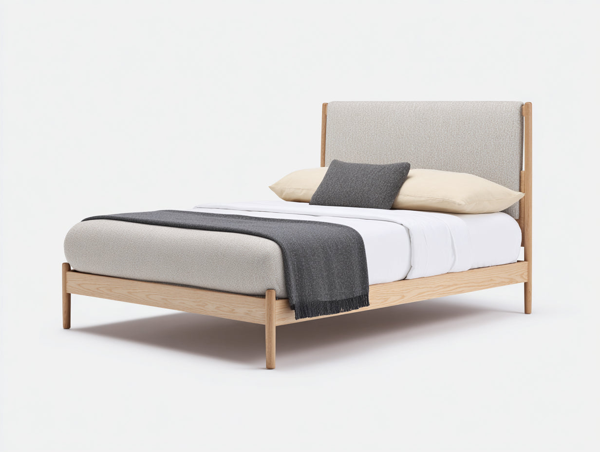 Camas individuales de madera 200x90x95 cm - roble-beige - diseño nórdico para dormitorio
