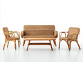 Conjunto de sofás de exterior 130x70x86 cm - ratán natural con 2 sillones y mesa - estilo clásico para jardín