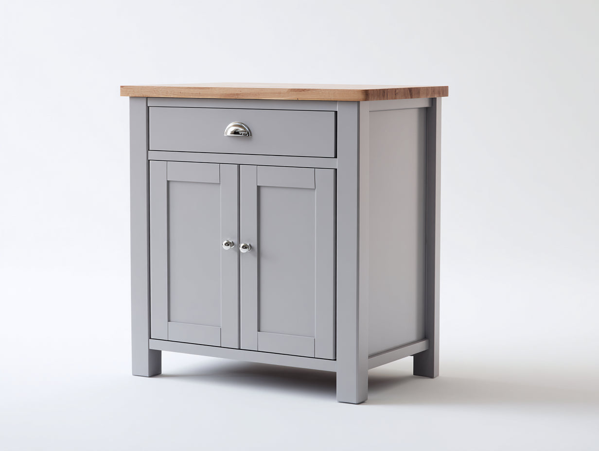 Aparador 85x40x88 cm - madera gris y roble natural - 2 puertas y 1 cajón para comedor