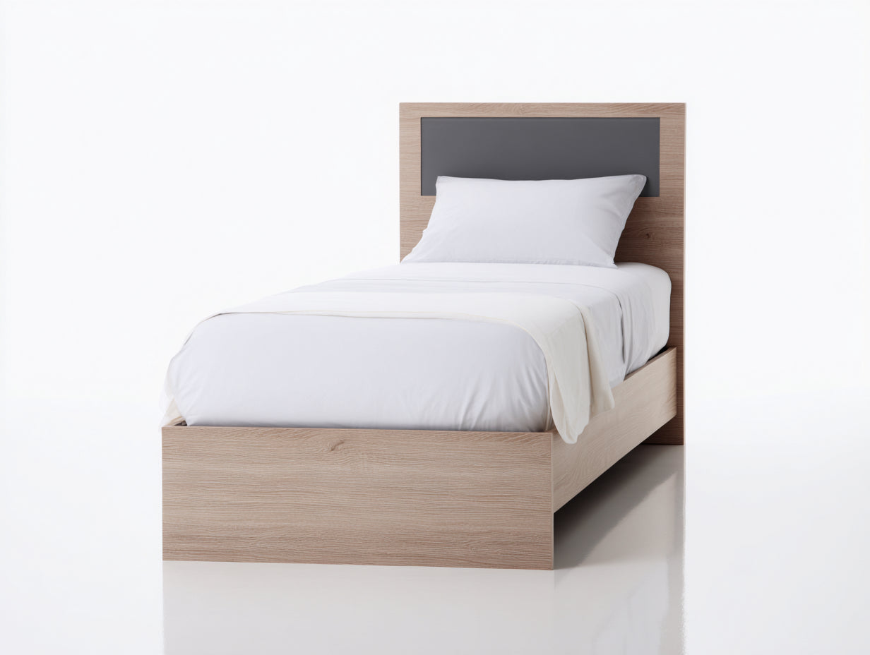 Cama individual 200x90x100 cm - madera laminada roble natural y gris - diseño moderno para dormitorio