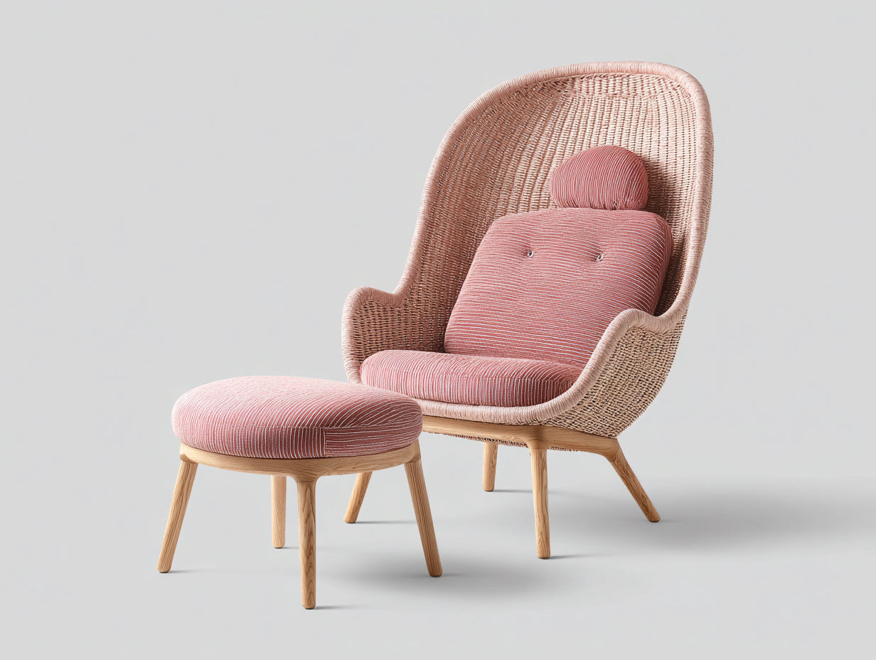 Sillones de ratán con reposapiés 98x86x105 cm - ratán natural-rosa - diseño moderno para salón