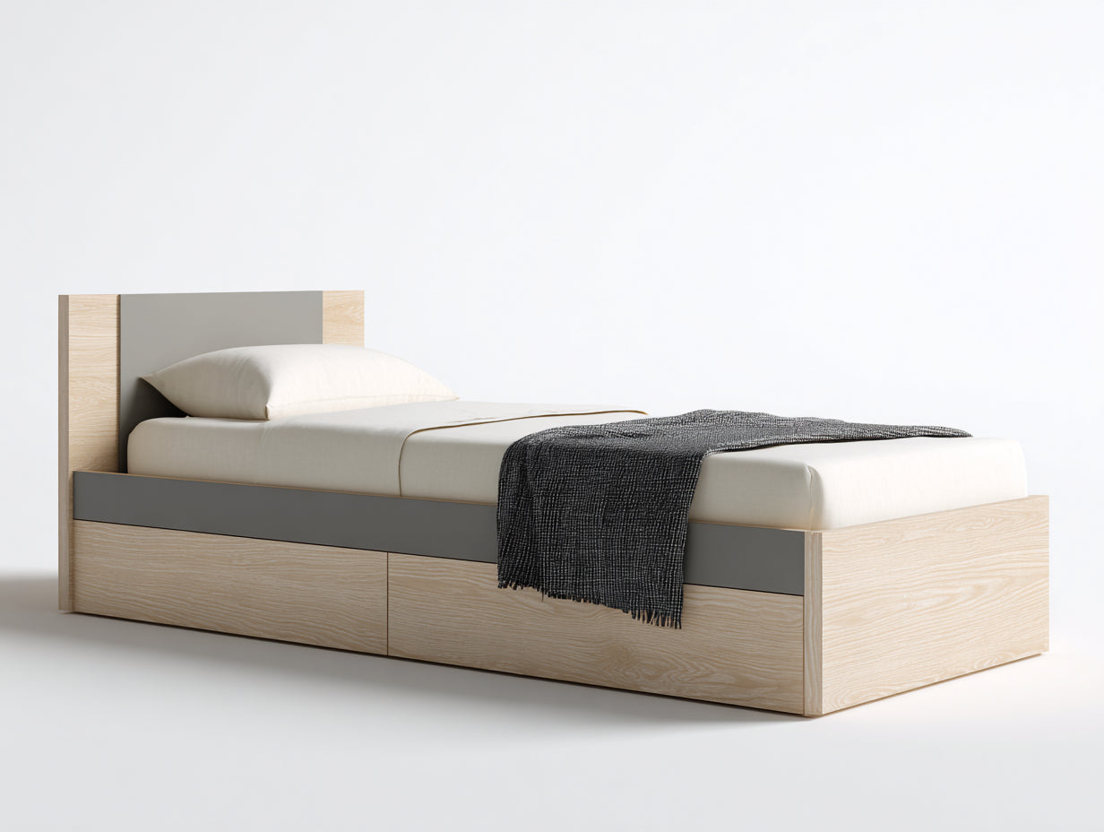Camas individuales de madera 205x95x85 cm - roble-gris - diseño moderno para dormitorio