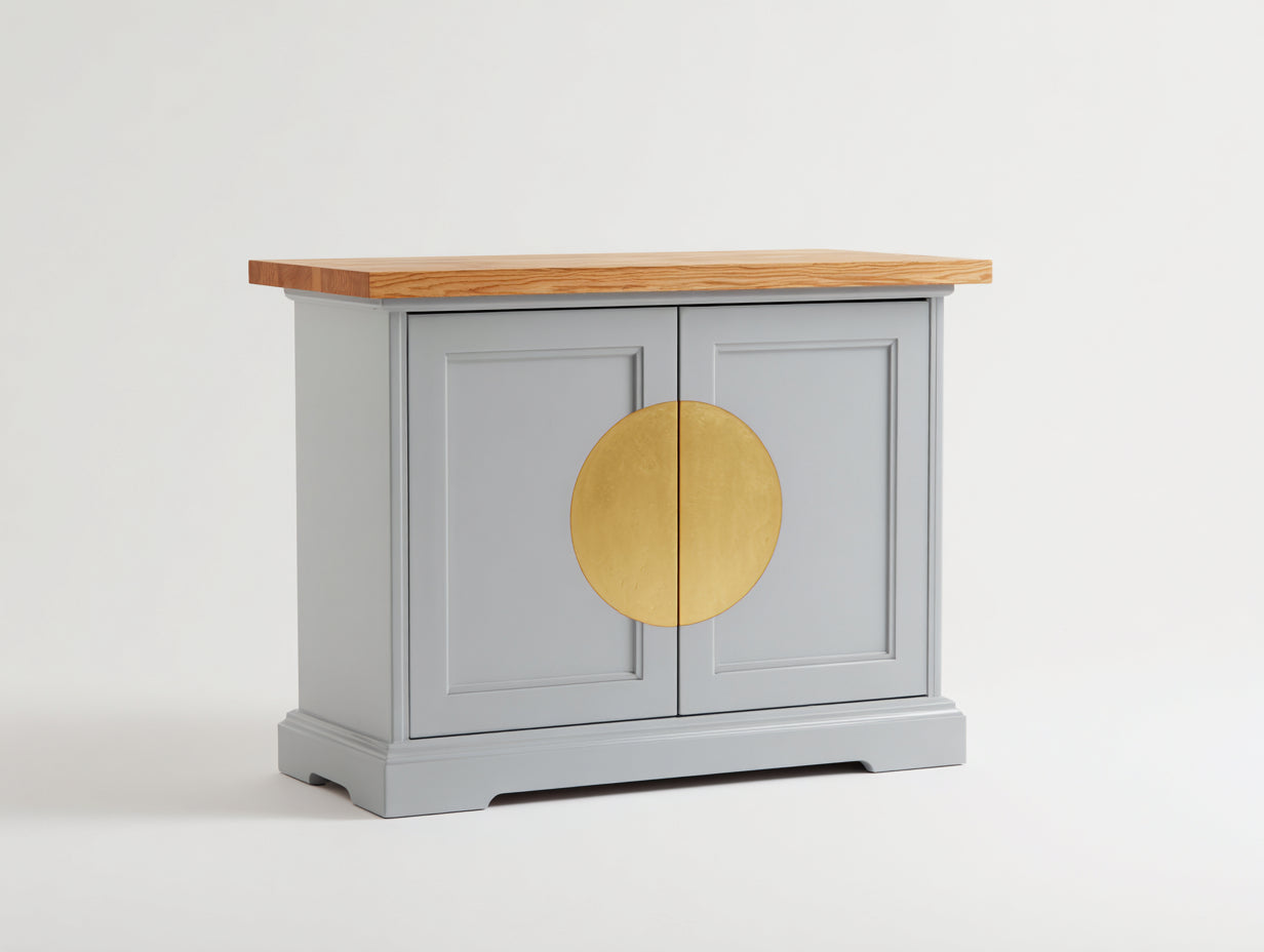 Aparadores de madera 110x45x85 cm gris-marrón-dorado - diseño moderno con dos puertas