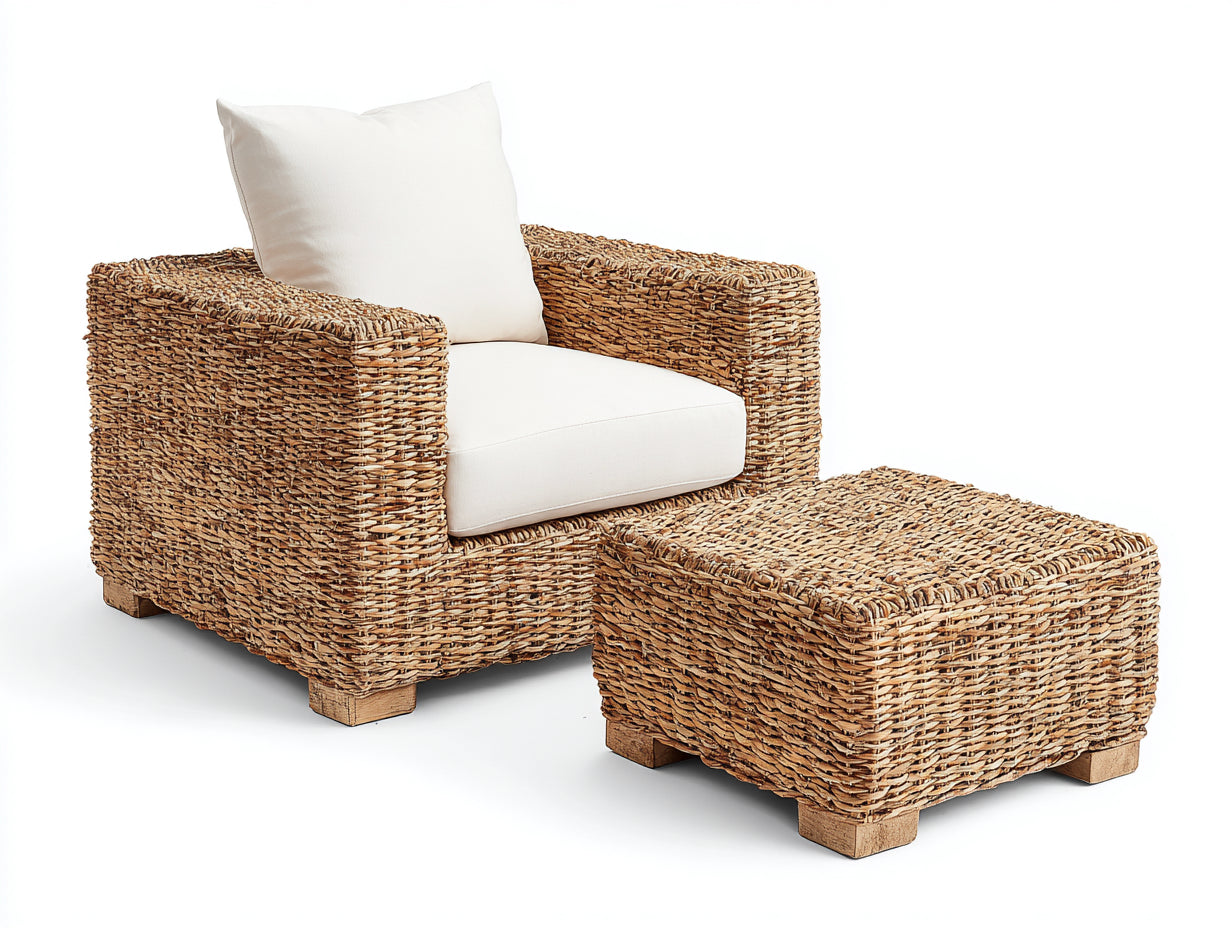 Sillones de ratán 85x80x72 cm marrón-beige - diseño contemporáneo con reposapiés