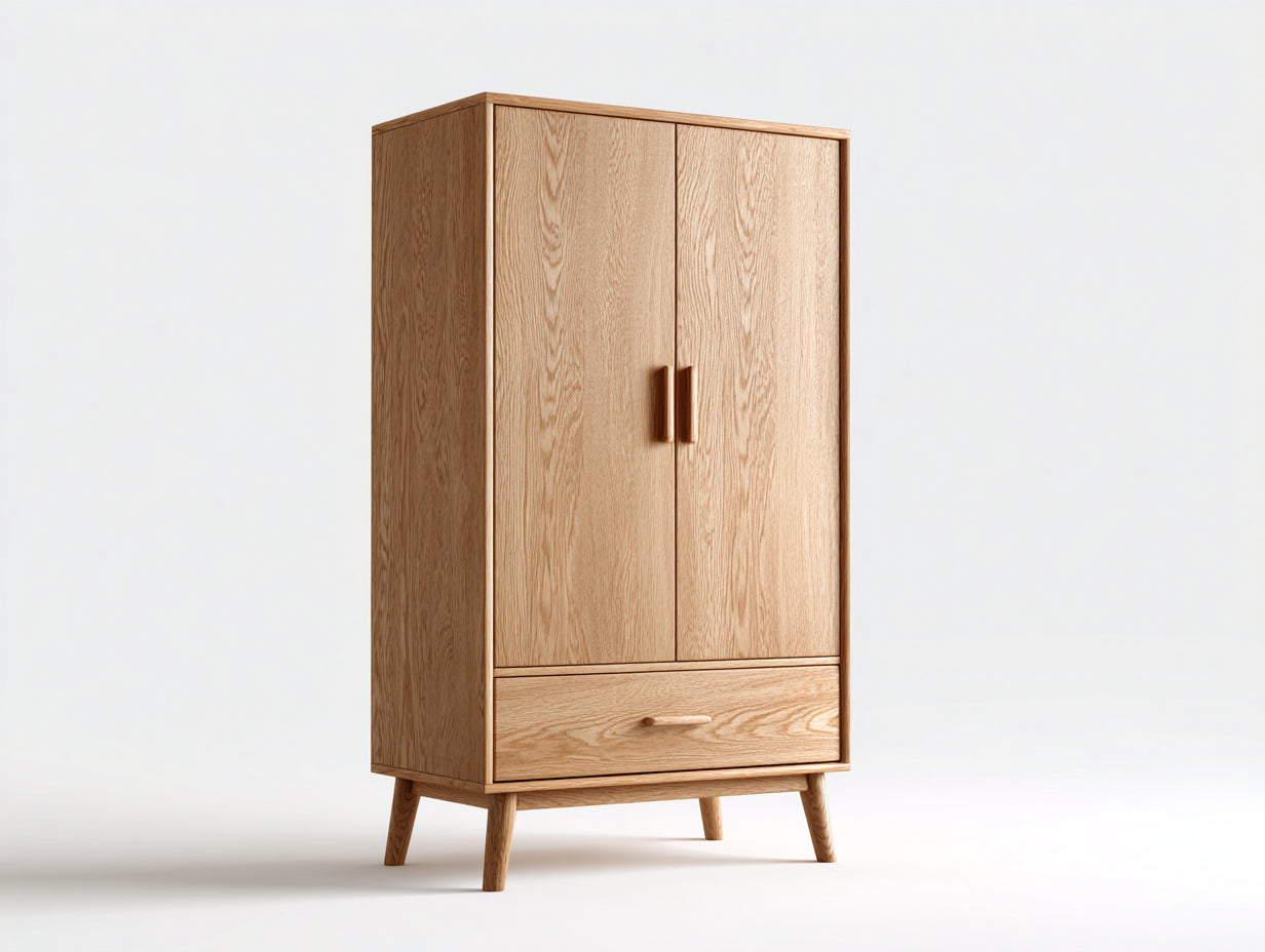 Armarios 90x45x160 cm de madera en color marrón - 2 puertas y 1 cajón - estilo natural para dormitorio