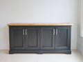 Aparador 180x45x85 cm - madera gris oscuro y roble natural - 4 puertas para comedor