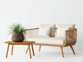Sofás de exterior de ratán y madera 165x78x82 cm beige-marrón - conjunto moderno con mesa auxiliar