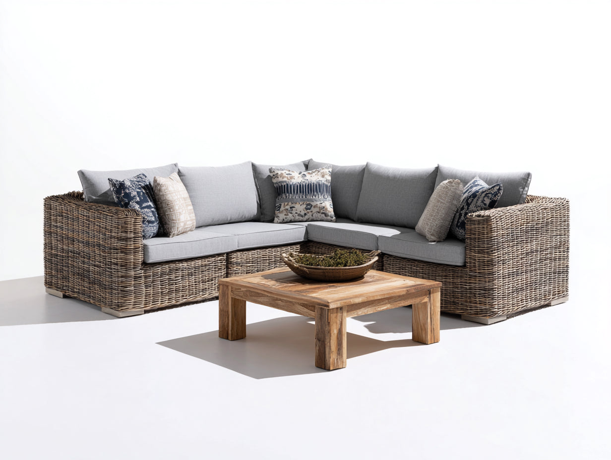 Sofás de exterior de ratán 250x250x78 cm - gris y ratán natural - diseño moderno para jardín