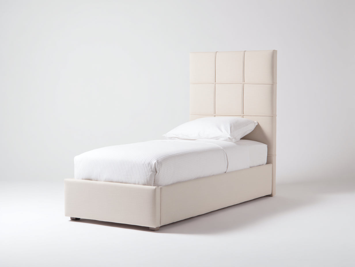 Camas individuales tapizadas 200x90x110 cm - beige - cabecero acolchado para dormitorio