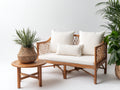 Sofá de exterior 125x70x82 cm - ratán natural y crema - conjunto con mesa redonda para terraza