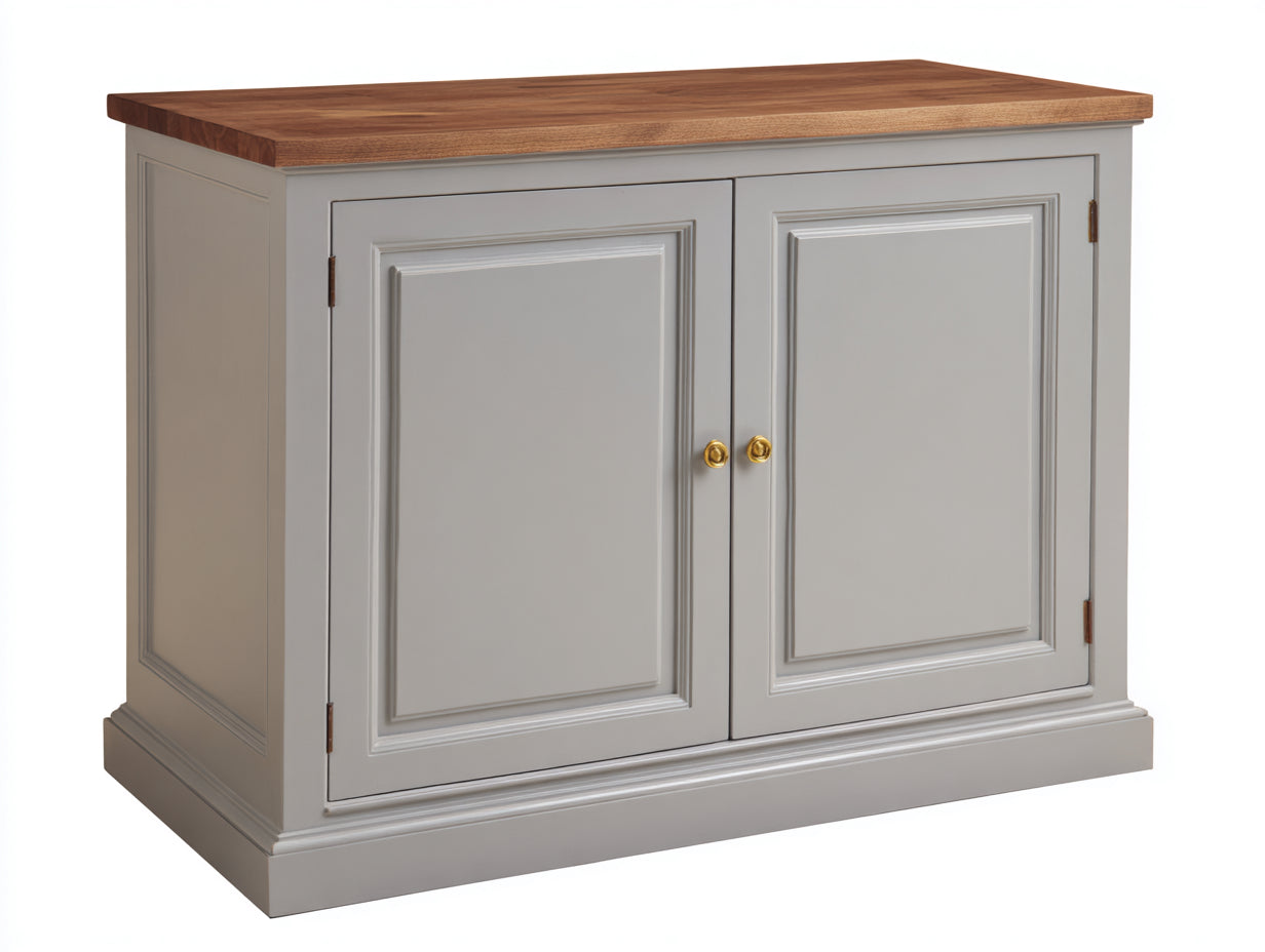 Aparadores de madera 115x45x82 cm - gris claro y nogal - diseño clásico con puertas