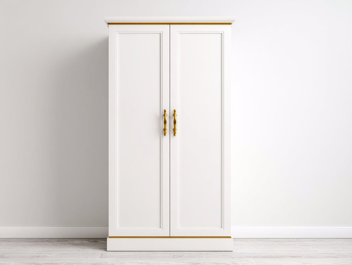 Armarios de madera 110x52x190 cm - blanco y dorado - diseño clásico para dormitorio