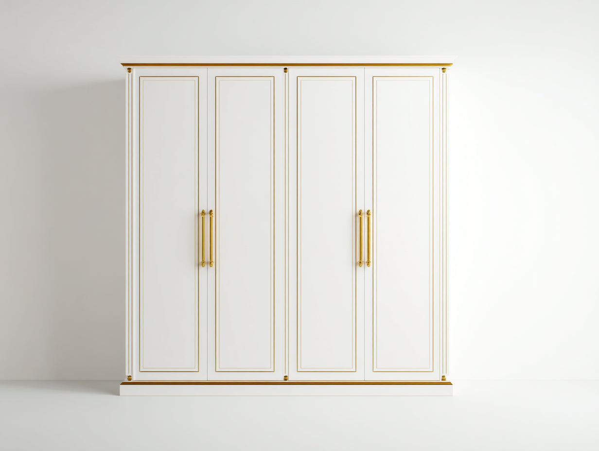 Armarios de madera 200x58x190 cm - blanco-dorado - estilo clásico para dormitorio