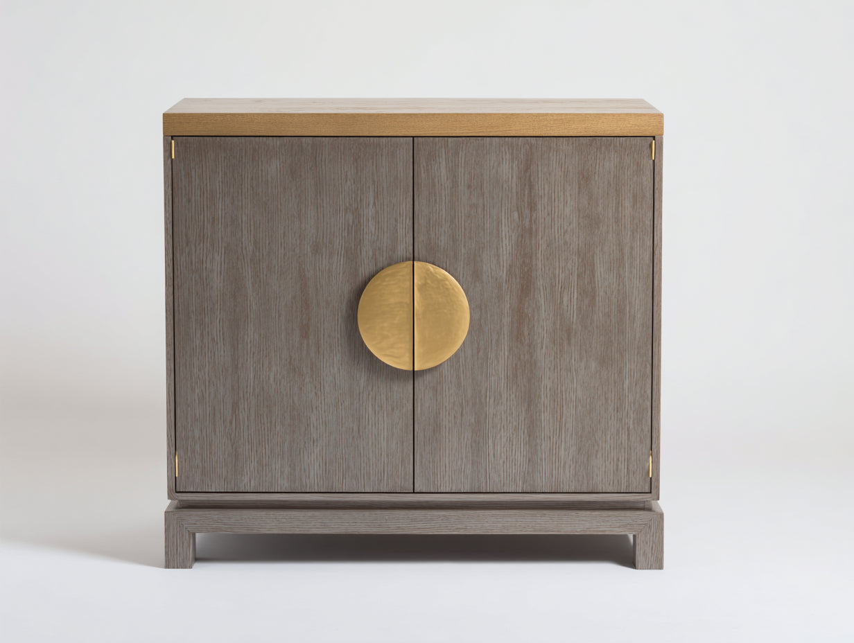 Aparador 95x40x88 cm - madera gris roble y detalle dorado - 2 puertas para salón