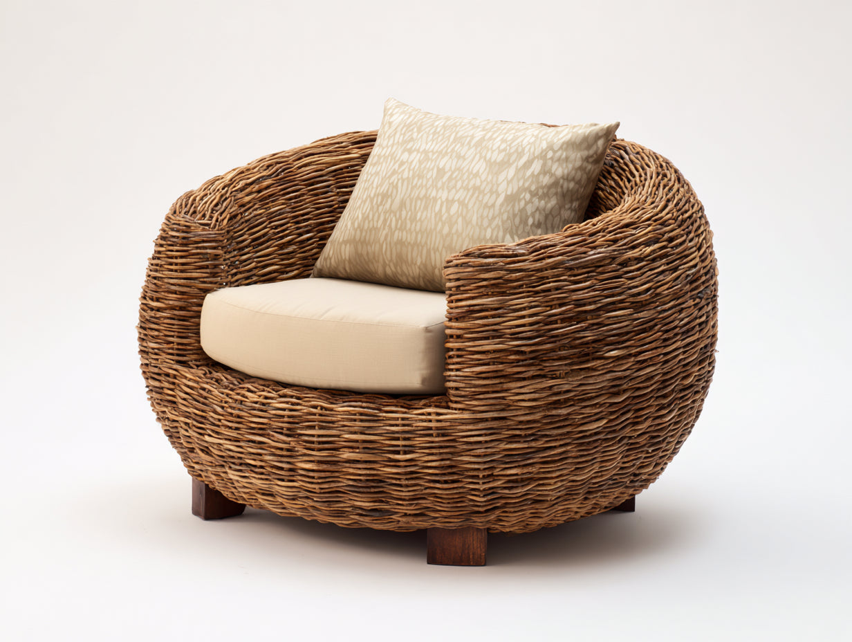 Sillones de ratán 95x88x78 cm marrón-beige - diseño redondeado moderno
