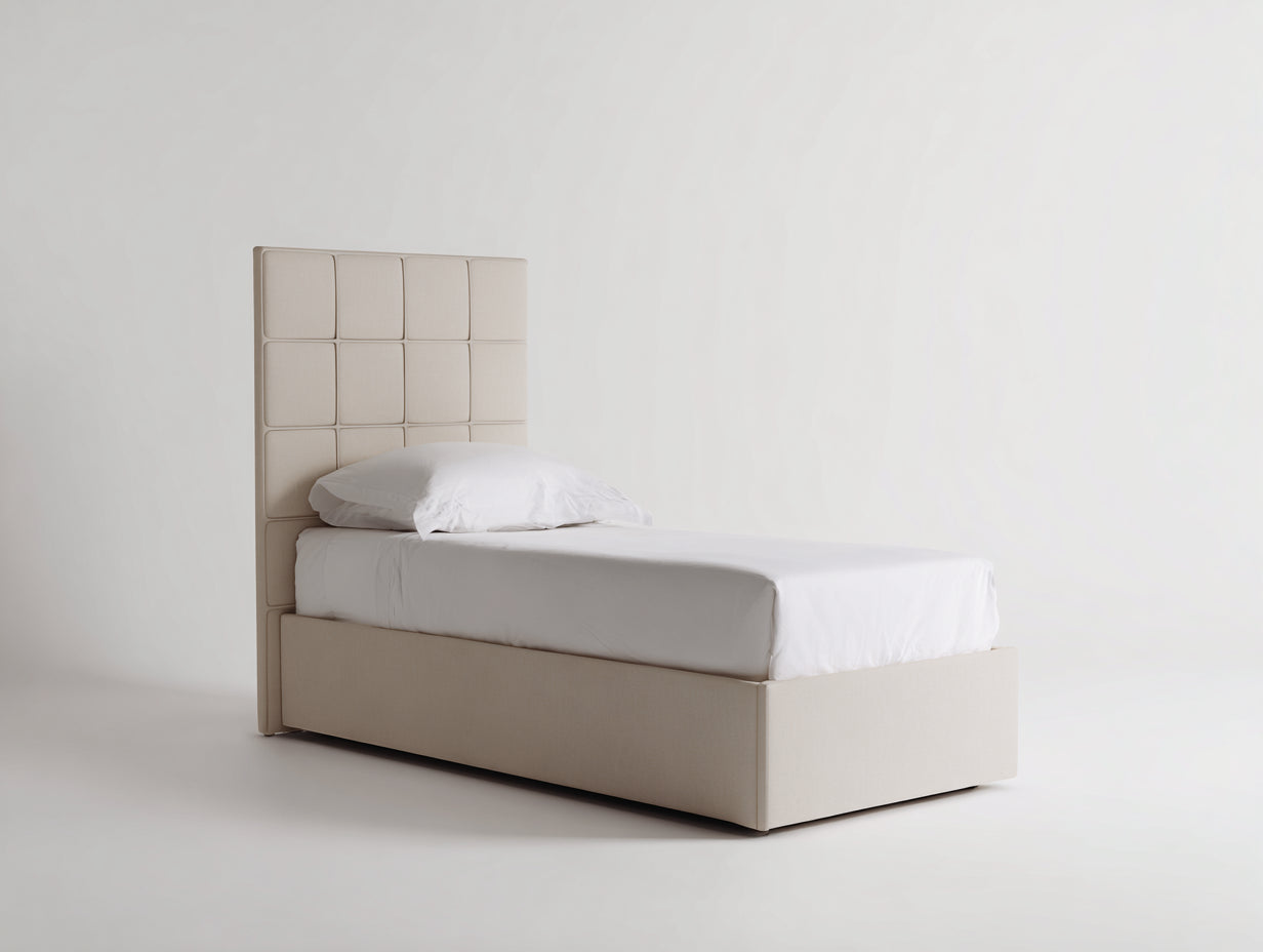 Camas individuales tapizadas 200x100x110 cm beige - diseño moderno con cabecero acolchado