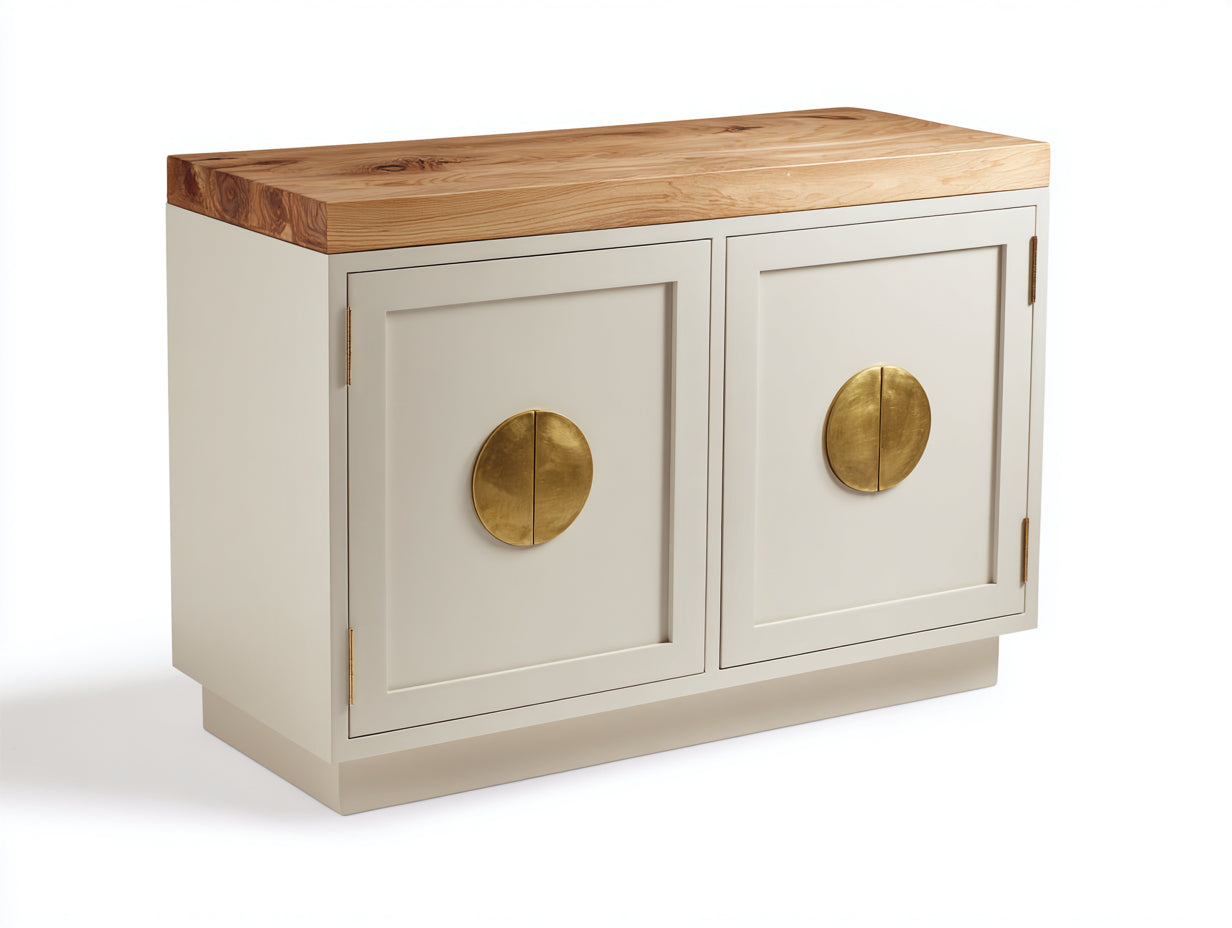 Aparadores de madera 110x45x80 cm - beige roble claro y dorado - diseño clásico con puertas