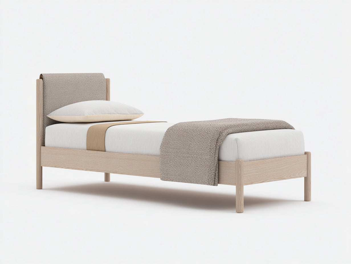 Camas individuales de madera 200x90x88 cm - roble-beige - cabecero tapizado para dormitorio